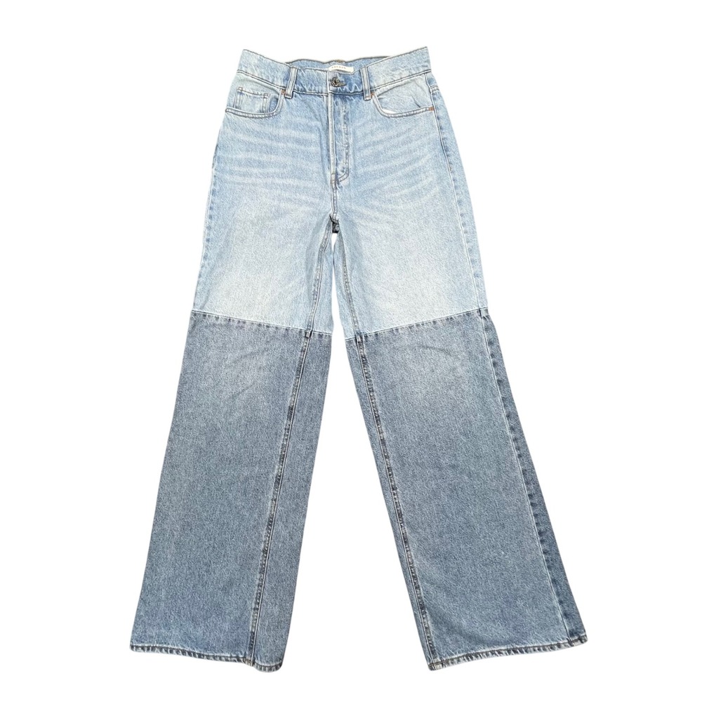PacSun Blue Two Tone Baggy High Rise Wide Leg Button Fly Jeans Womens 28